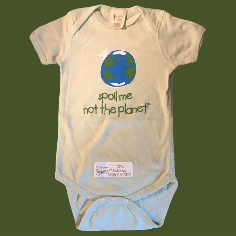 Rabbit Skins Light Green Organic Baby Onesie. “Spoil Me Not The Planet”. NEW!